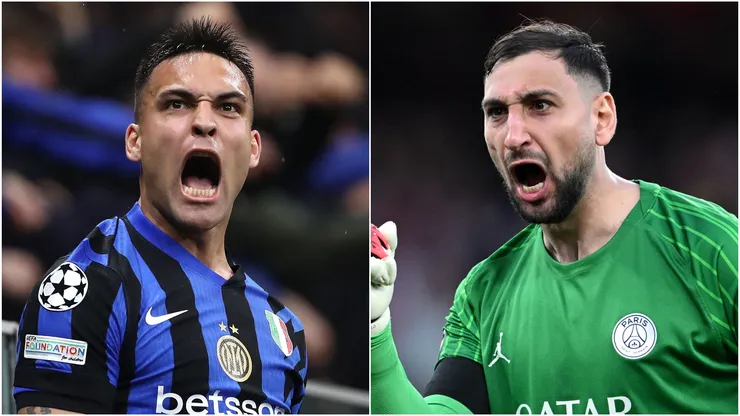 Lautaro Martinez (L) of FC Internazionale and Gianluigi Donnarumma (R) of Paris Saint-Germain.