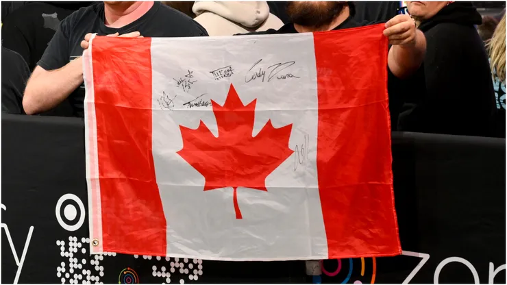 Fans hold a Canadian flag