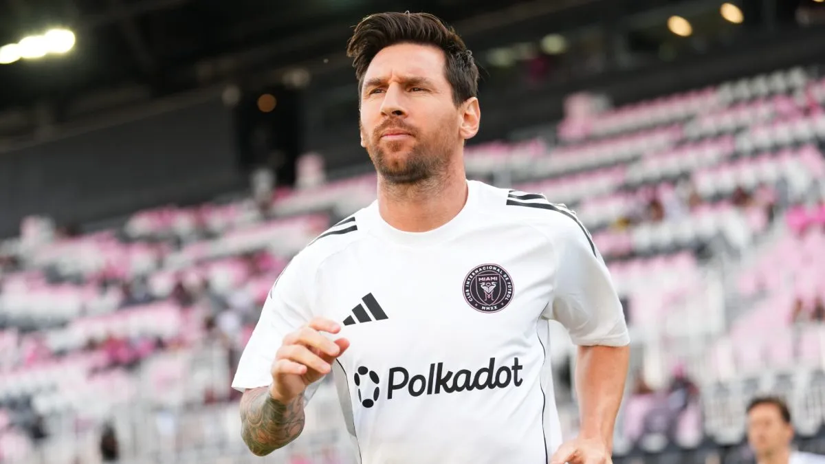 Lionel Messi #10 of Inter Miami CF enters the pitch for warm-ups prior to the MLS match between Inter Miami CF and Columbus Crew at Chase Stadium on May 31, 2025 in Fort Lauderdale, Florida.