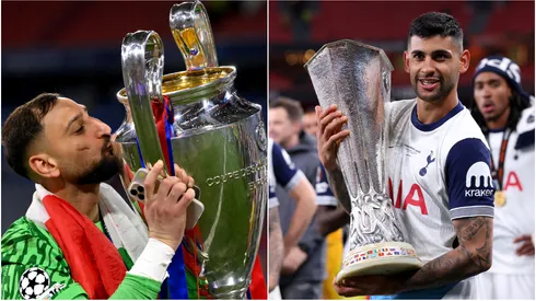 Gianluigi Donnarumma (L) of Paris Saint-Germain and Cristian Romero (R) of Tottenham Hotspur.