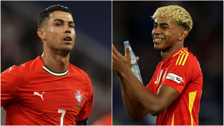 Cristiano Ronaldo (L) of Portugal and Lamine Yamal (R) of Spain.