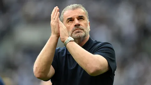 Ange Postecoglou, Manager of Tottenham Hotspur, acknowledges the fans after the Premier League match between Tottenham Hotspur FC and Brighton & Hove Albion FC at Tottenham Hotspur Stadium on May 25, 2025 in London, England.