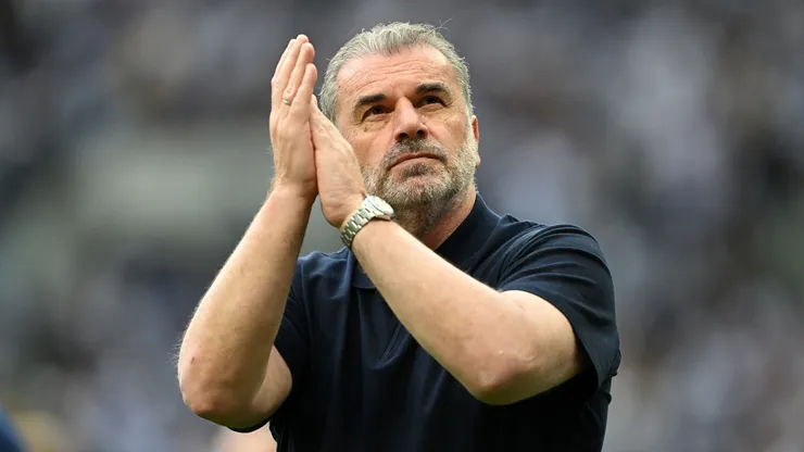 Ange Postecoglou, Manager of Tottenham Hotspur, acknowledges the fans after the Premier League match between Tottenham Hotspur FC and Brighton & Hove Albion FC at Tottenham Hotspur Stadium on May 25, 2025 in London, England.