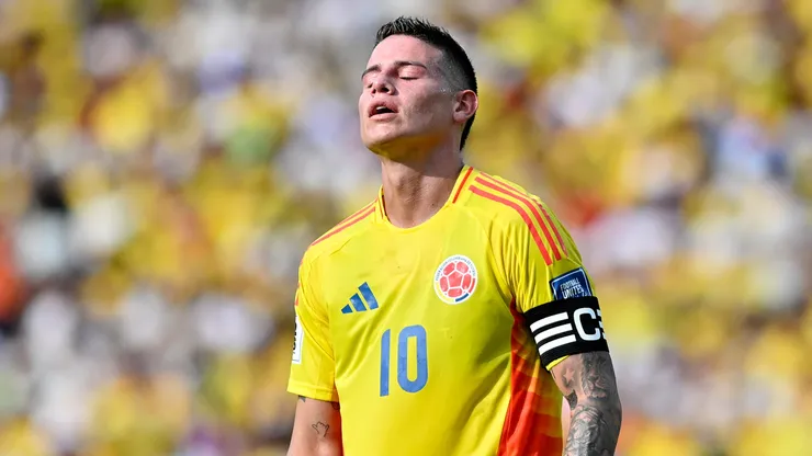 James Rodriguez of Colombia reacts during the FIFA World Cup 2026 South American Qualifier match between Colombia and Peru at Roberto Melendez Metropolitan Stadium on June 06, 2025 in Barranquilla, Colombia.