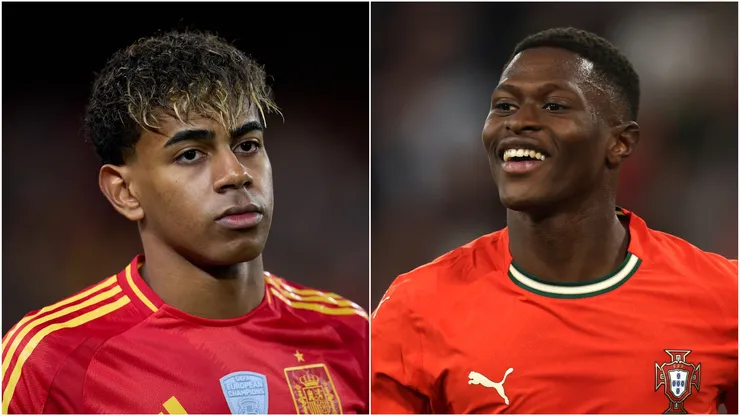 Lamine Yamal (L) of Spain and Nuno Mendes (R) of Portugal.