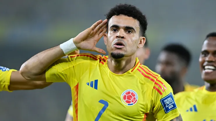 Luis Diaz of Colombia celebrates after scoring the team's first goal during the South of American FIFA World Cup 2026 Qualifier between Colombia and Paraguay at Roberto Melendez Metropolitan Stadium on March 25, 2025 in Barranquilla, Colombia.