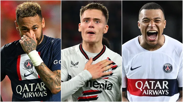 Neymar (left), Florian Wirtz (center), and Kylian Mbappe (right)