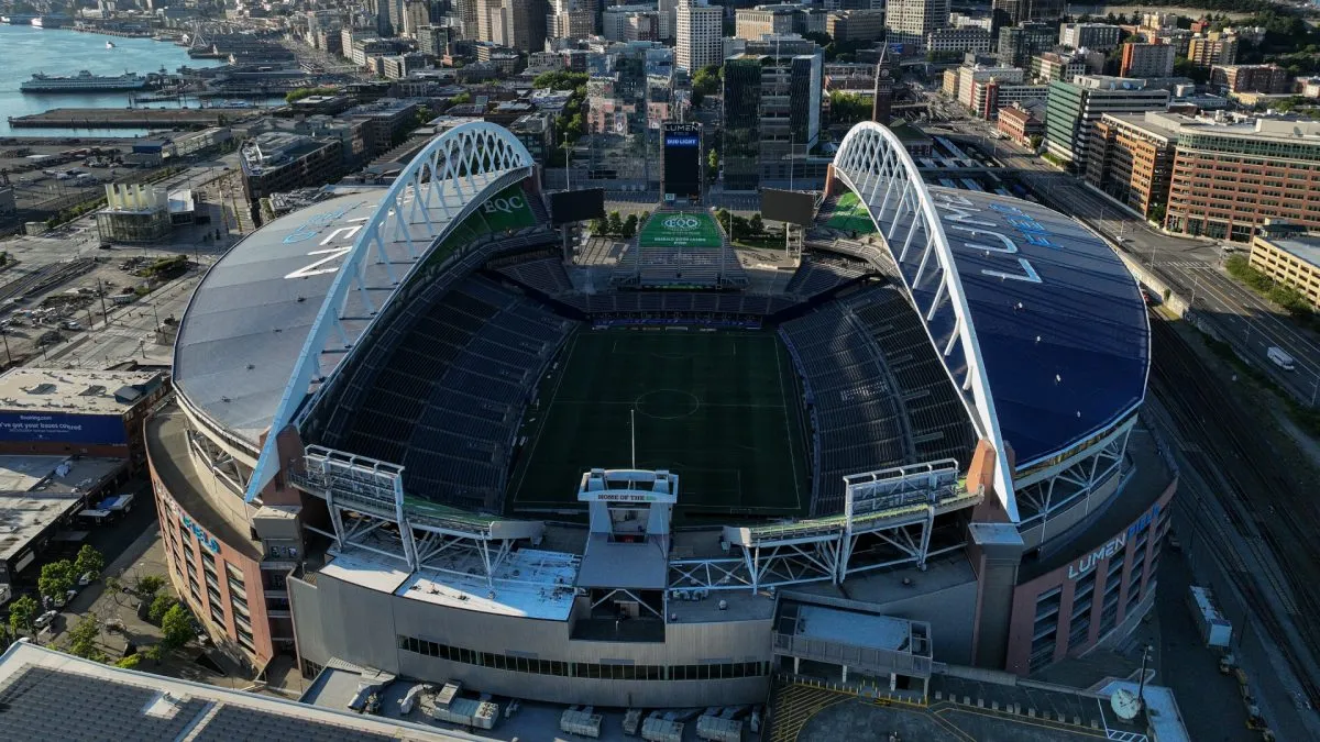 In an aerial general view, Lumen Field, a host of 2026 FIFA World Cup, is seen on June 28, 2023 in Seattle. (Source: Steph Chambers/Getty Images)