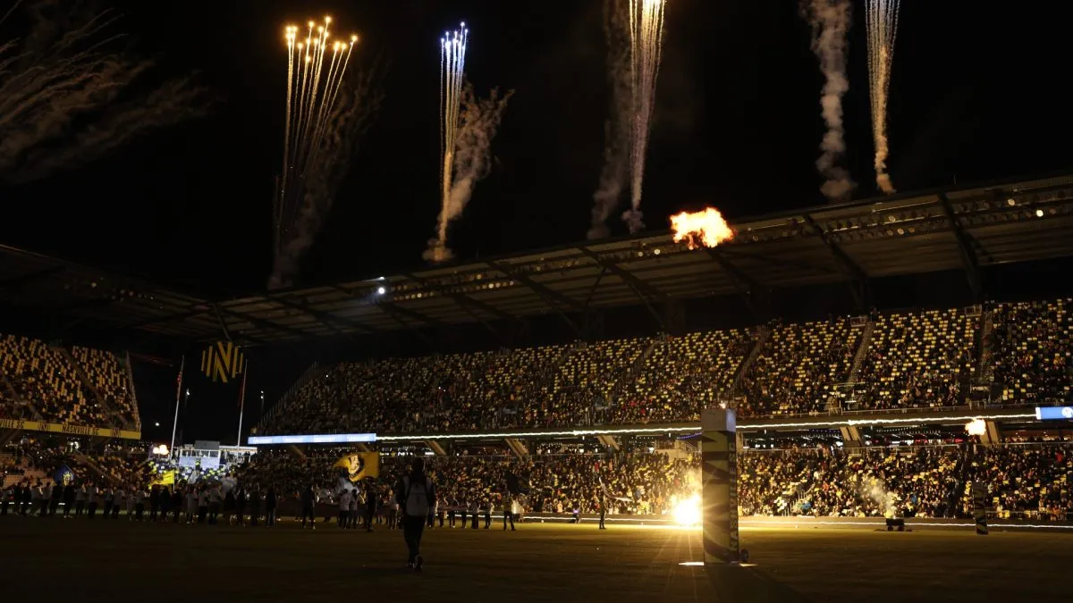 General view of fireworks inside the stadium during the MLS match between Nashville SC and New England Revolution at GEODIS Park on February 22, 2025. (Source: Johnnie Izquierdo/Getty Images)