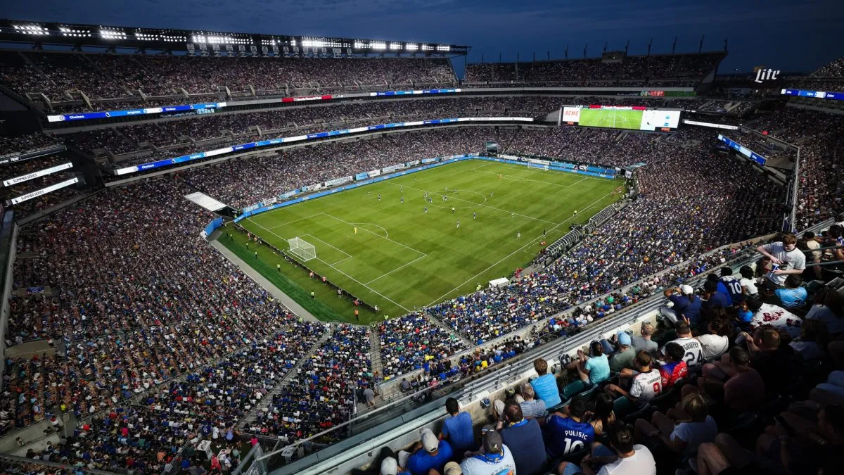 A general view of play during the second half of the Premier League Summer Series game between Chelsea FC and Brighton &amp; Hove Albion FC at Lincoln Financial Field ub 2023. (Source: Scott Taetsch/Getty Images for Premier League)
