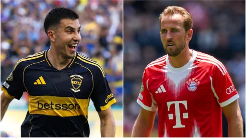 Rodrigo Battaglia (L) #5 of CA Boca Juniors and Harry Kane (R) #9 of FC Bayern München.