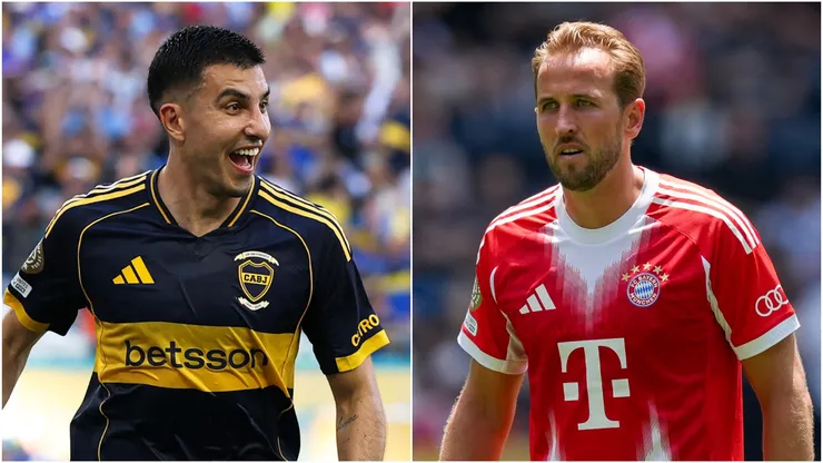 Rodrigo Battaglia (L) #5 of CA Boca Juniors and Harry Kane (R) #9 of FC Bayern München.