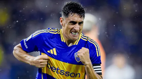 Miguel Merentiel of Boca Juniors celebrates after scoring the team's first goal during a Torneo Apertura Betano 2025 Group A match between Boca Juniors and Independiente Rivadavia at Estadio Alberto J. Armando on February 11, 2025 in Buenos Aires, Argentina.