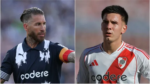 Sergio Ramos (L) of CF Monterrey and Franco Mastantuono (R) of River Plate.