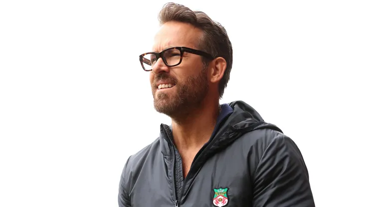 Ryan Reynolds, Owner of Wrexham looks on prior to the Vanarama National League match between Wrexham and Boreham Wood at Racecourse Ground on April 22, 2023 in Wrexham, Wales.
