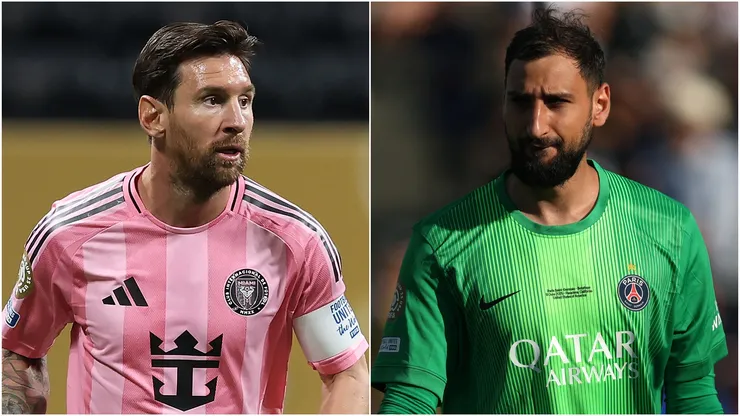 Lionel Messi (L) #10 of Inter Miami and Gianluigi Donnarumma (R) #1 of Paris Saint-Germain FC.