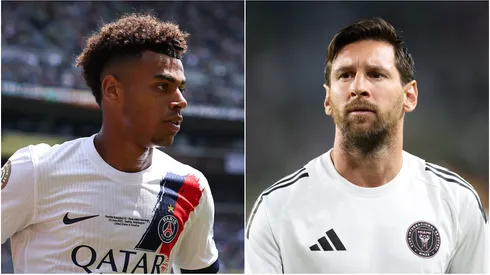 Desire Doue (L) #14 of Paris Saint-Germain and Lionel Messi (R) #10 of Inter Miami CF.