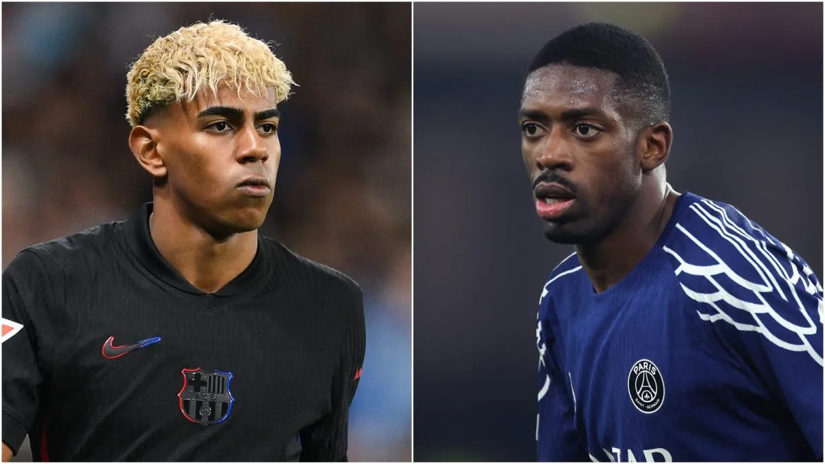 Lamine Yamal (L) of FC Barcelona and Ousmane Dembele (R) of Paris Saint-Germain.