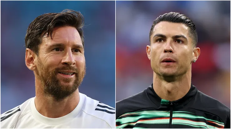 Lionel Messi (L) #10 of Inter Miami CF and Cristiano Ronaldo (R) of Portugal.