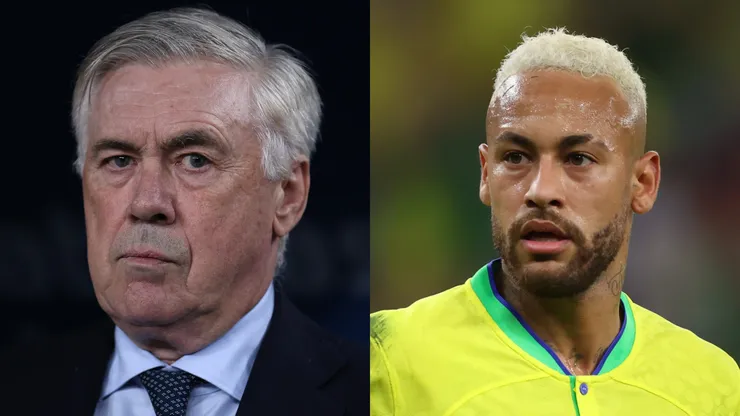 Carlo Ancelotti (L), Head Coach of Brazil, and Neymar (R).
