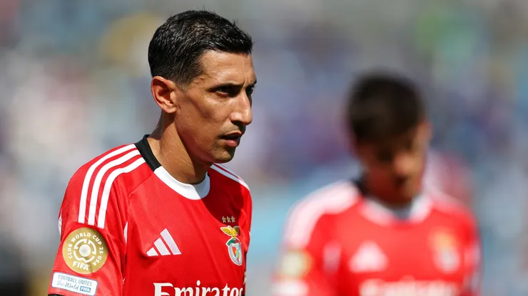 Angel Di Maria #11 of SL Benfica reacts during the FIFA Club World Cup 2025 round of 16 match between SL Benfica and Chelsea FC at Bank of America Stadium on June 28, 2025 in Charlotte, North Carolina.