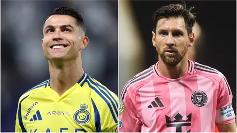Cristiano Ronaldo (L) of Al Nassr and Lionel Messi (R) #10 of Inter Miami CF.