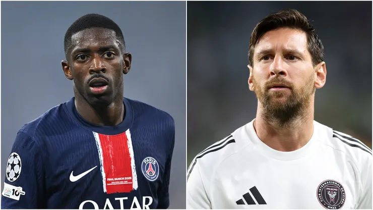Ousmane Dembele (L) of Paris Saint-Germain and Lionel Messi (R) of Inter Miami.