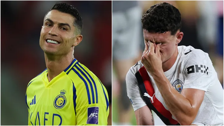 Cristiano Ronaldo (L) of Al Nassr and Phil Foden (R) of Manchester City.
