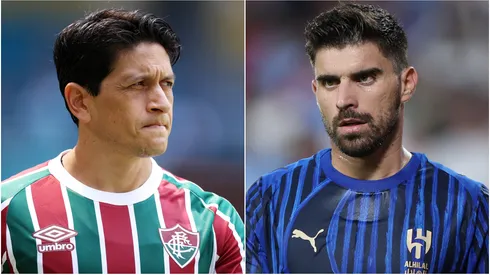 German Cano (L) #14 of Fluminense FC and Ruben Neves (R) #8 of Al Hilal.