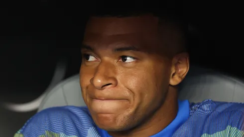 Kylian Mbappe #9 of Real Madrid C.F. looks on prior to the FIFA Club World Cup 2025 round of 16 match between Real Madrid CF and Juventus FC at Hard Rock Stadium on July 01, 2025 in Miami Gardens, Florida.