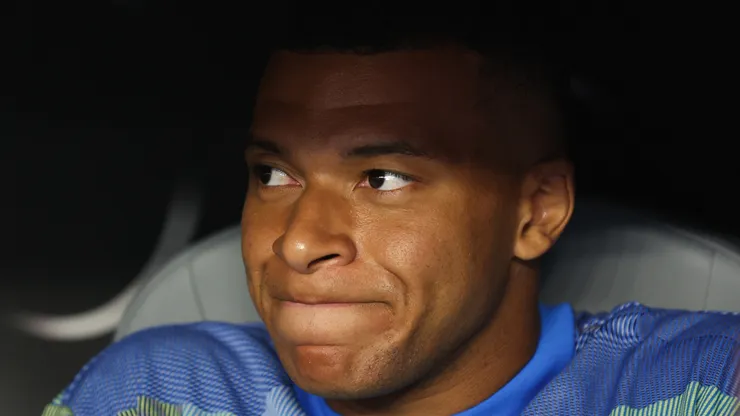 Kylian Mbappe #9 of Real Madrid C.F. looks on prior to the FIFA Club World Cup 2025 round of 16 match between Real Madrid CF and Juventus FC at Hard Rock Stadium on July 01, 2025 in Miami Gardens, Florida.