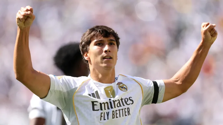 Gonzalo Garcia #30 of Real Madrid celebrates scoring his team's first goal during the FIFA Club World Cup 2025 quarter-final match between Real Madrid CF and Borussia Dortmund at MetLife Stadium on July 05, 2025 in East Rutherford, New Jersey.