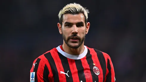 Theo Hernandez of AC Milan during the Serie A match between Udinese and AC Milan at Stadio Friuli on April 11, 2025 in Udine, Italy.