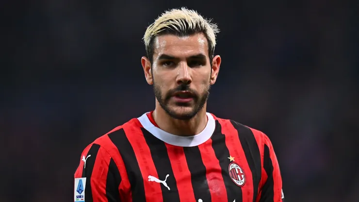 Theo Hernandez of AC Milan during the Serie A match between Udinese and AC Milan at Stadio Friuli on April 11, 2025 in Udine, Italy.
