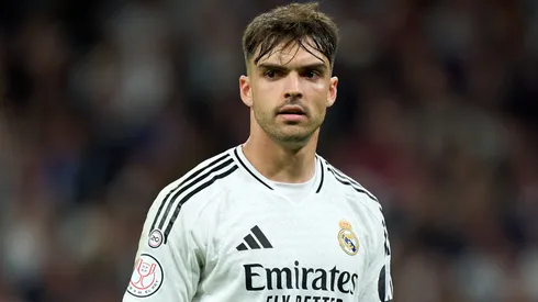 Raul Asencio of Real Madrid looks on during the Copa del Rey semifinal match between Real Madrid and Real Sociedad at Estadio Santiago Bernabeu on April 01, 2025 in Madrid, Spain.