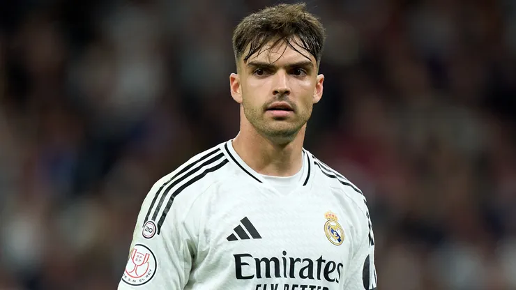 Raul Asencio of Real Madrid looks on during the Copa del Rey semifinal match between Real Madrid and Real Sociedad at Estadio Santiago Bernabeu on April 01, 2025 in Madrid, Spain.