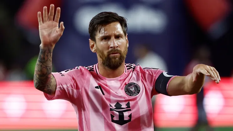 Lionel Messi #10 of Inter Miami CF waves to the fans after the MLS match between New England Revolution and Inter Miami CF at Gillette Stadium on July 09, 2025 in Foxborough, Massachusetts.