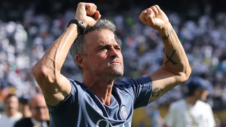 Luis Enrique, Head Coach of Paris Saint-Germain, celebrates following the FIFA Club World Cup 2025 semi-final match between Paris Saint-Germain and Real Madrid CF at MetLife Stadium on July 09, 2025 in East Rutherford, New Jersey.