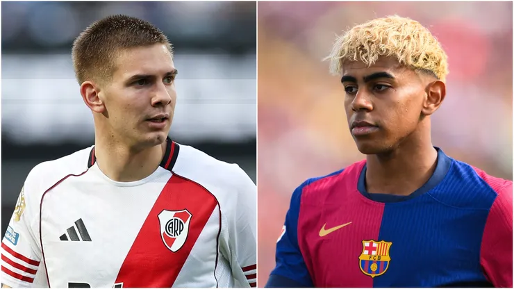 Franco Mastantuono (L) #30 of CA River Plate and Lamine Yamal (R) of FC Barcelona.