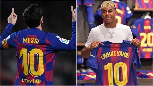 Lionel Messi (left) and Lamine Yamal (right)
