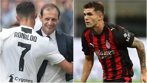 Cristiano Ronaldo, Massimiliano Allegri (left) and Christian Pulisic (right)