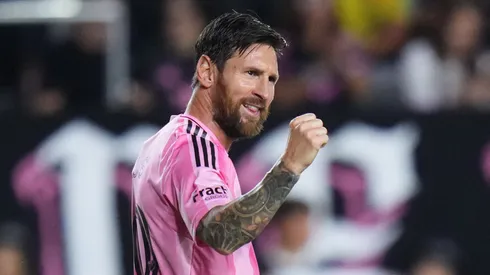 Lionel Messi #10 of Inter Miami CF celebrates after scoring the team's second goal during the MLS match between Inter Miami CF and Nashville SC at Chase Stadium on July 12, 2025 in Fort Lauderdale, Florida.