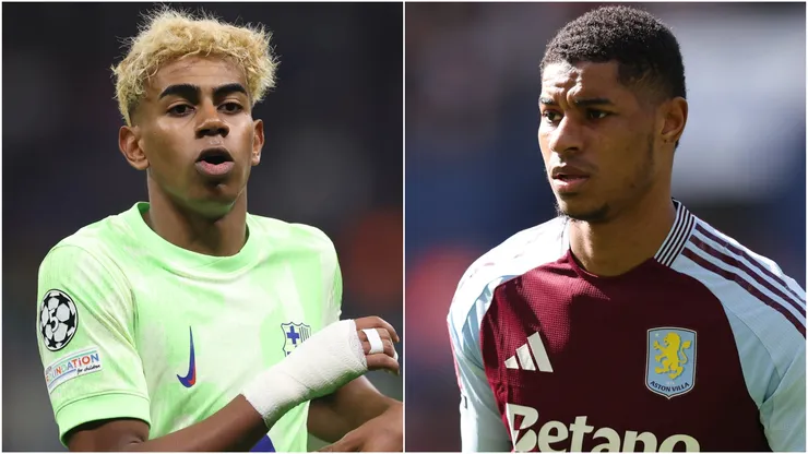 Lamine Yamal (L) of FC Barcelona and Marcus Rashford (R) of Aston Villa.