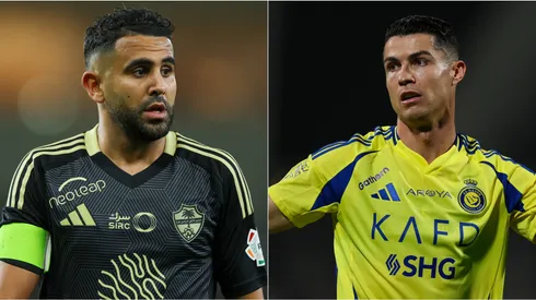 Riyad Mahrez (L) of Al-Ahli and Cristiano Ronaldo (R) of Al Nassr.