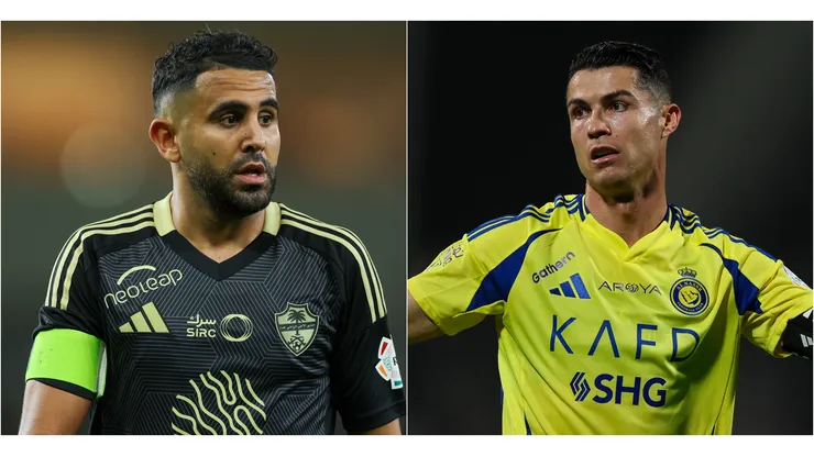 Riyad Mahrez (L) of Al-Ahli and Cristiano Ronaldo (R) of Al Nassr.