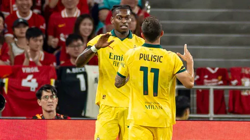 Rafael Leao of AC Milan (L) celebrates after scoring his goal with Christian Pulisic of AC Milan (R) during the Liverpool FC v AC Milan Pre-Season Friendly match at Kai Tak Stadium on July 26, 2025 in Hong Kong, China.