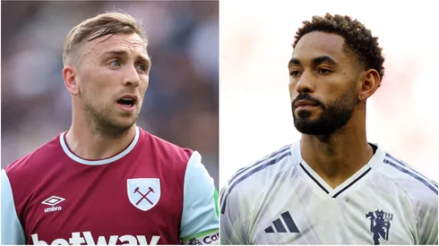 Jarrod Bowen (L) of West Ham United and Matheus Cunha (R) of Manchester United.