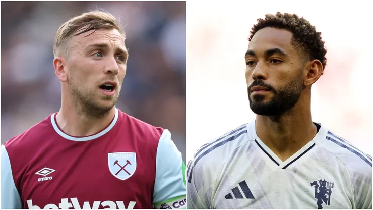 Jarrod Bowen (L) of West Ham United and Matheus Cunha (R) of Manchester United.