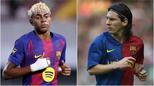 Lamine Yamal (L) and Lionel Messi (R).