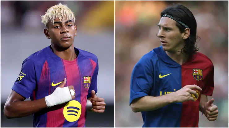Lamine Yamal (L) and Lionel Messi (R).